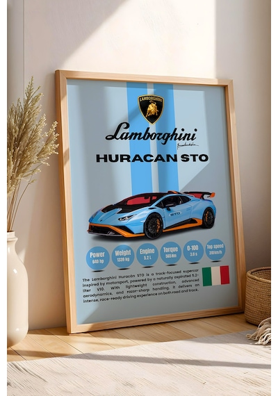 Lamborghini Huracan Sto Premium Araba Tablosu - Teknik Özellikli İtalyan Otomobil Duvar Dekoru Kayın