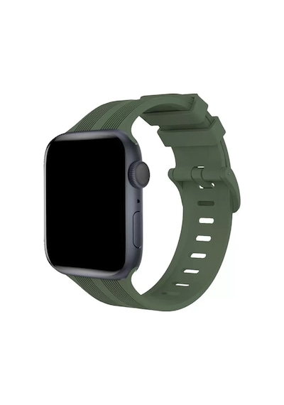 Newface Apple Watch 38mm Kr408 Çizgili Silikon Kordon - Koyu Yeşil Kalem