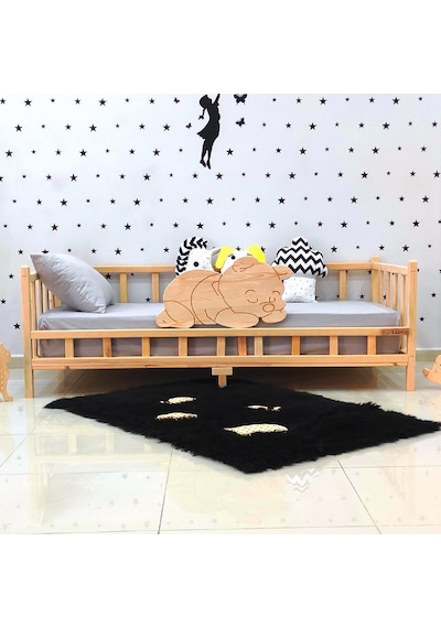 Markaawm Markaawm Ayıcıklı Montessori Yatak Ahşap Karyola Bebek Beşiği Akçaağaç