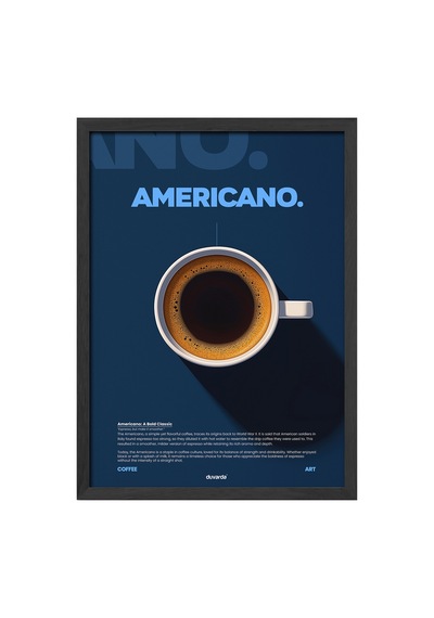 Americano Kahve Siyah Ahşap Çerçeveli Poster, Dekoratif Duvar Tablosu