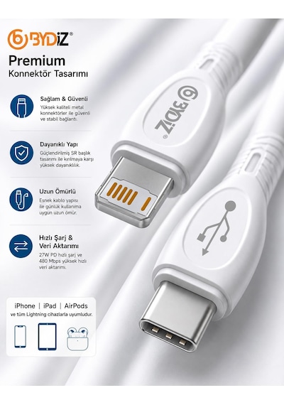 İphone Usb-c To Lightning Hızlı Şarj Kablosu Type-c Pd Destekli 14/13/12/11 Pro Max Xs Max Xr X Airpods Pro Uyumlu - Yeni Nesil Akıllı Çip İos Uyumlu