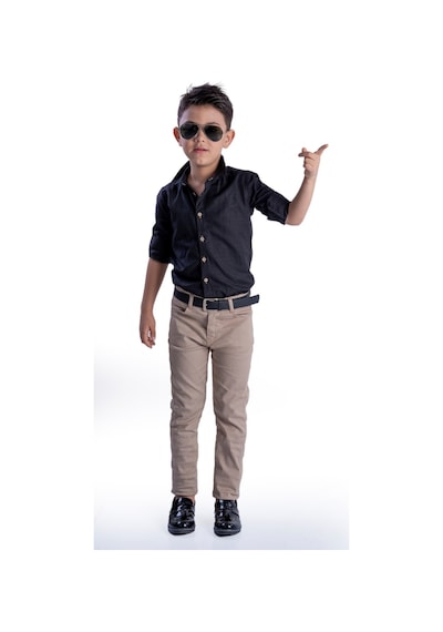 Mnk Baby & Kids Apoletli Kollu Gömlek Tarz Erkek Çocuk Takım Mnk0422 Siyah - Bej