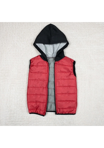 Momikon Unisex Kırmızı Kapüşonlu Mevsimlik Yelek