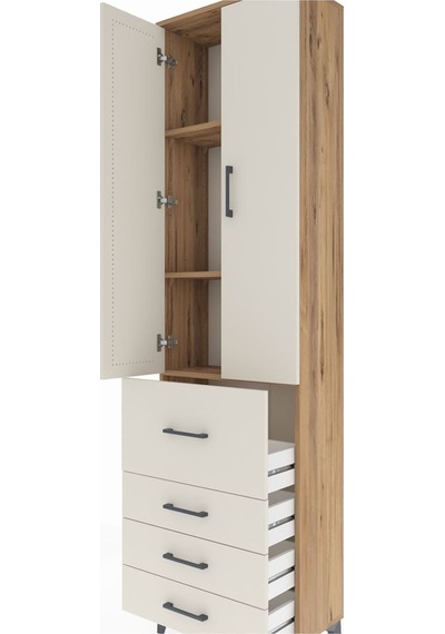 Arges Dolap 3 Raflı 4 Çekmeceli 2 Kapaklı 60x30x221 Çam-aytaşı Çam