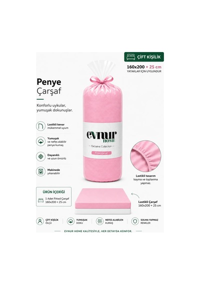 Evnur Çift Kişilik Penye Çarşaf Pembe