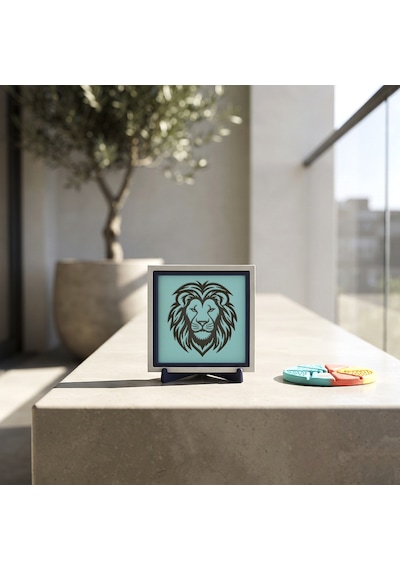 Aslan Temalı Modern Dekoratif Obje, Kitaplık Ve Çalışma Masası İçin Şık Dekor 10x10 Cm