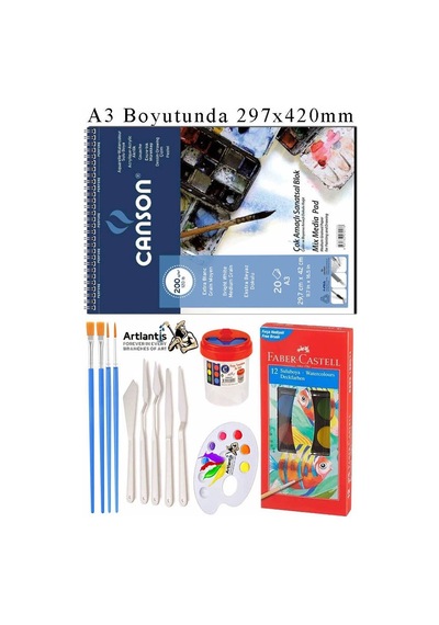 Canson Çok Amaçlı Sanatsal Blok A3 200 Gr 20 Yaprak 1 Adet 12 Renk Sulu Boya Fırça Palet Spatula Fırça Temizleme Kabı Canson Çok Amaçlı Sanatsal Blok A3 200 Gr 20 Yaprak 1 Adet 12 Renk Sulu Boya Fırça Palet Spatula Fırça Temizleme Kabı