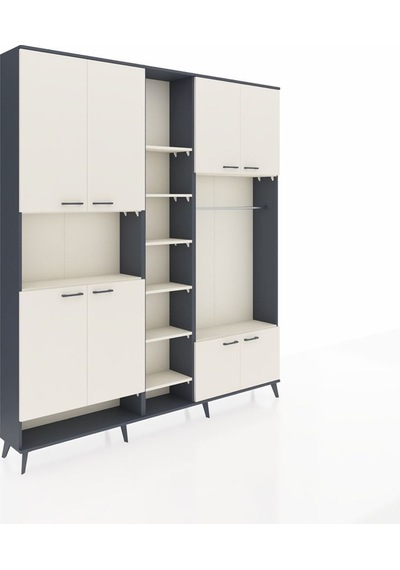 Arges Dolap 18 Raflı 8 Kapaklı Tek Askılı 220x30x243 Antrasit-aytaşı/aytaşı Aytası/aytası