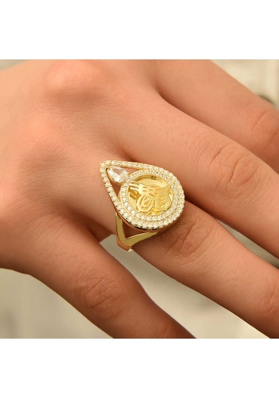 Stillove Gümüş Gold Tuğralı Kadın  Yüzük