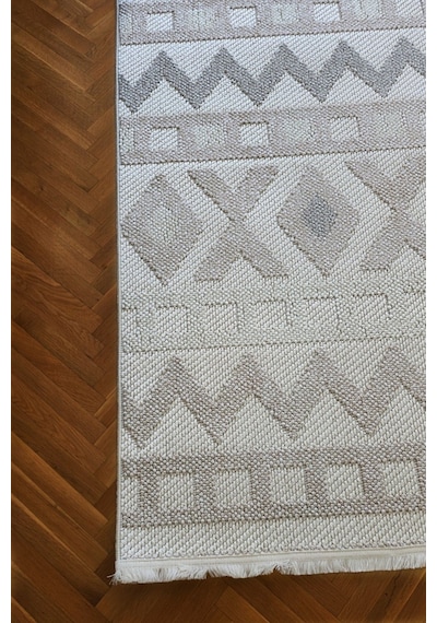 Leiva Home Monaco 0038 Krem Gri Bohem Sisal Bukle Yumuşak Özel Kesim Salon Koridor Mutfak Yolluk Saçaklı Halı 0038-krem/bej/gri