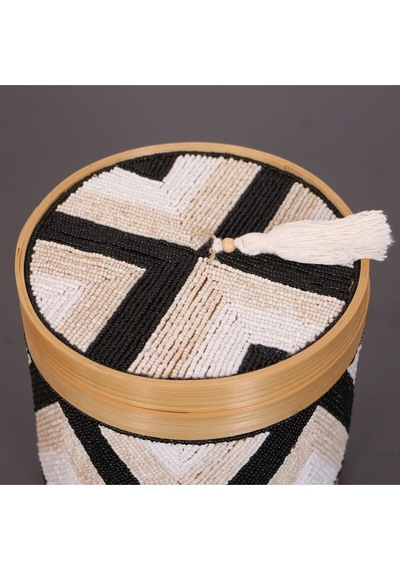 Bali Boncuklu Bambu Saklama Kutusu L 20x20 Cm Beyaz