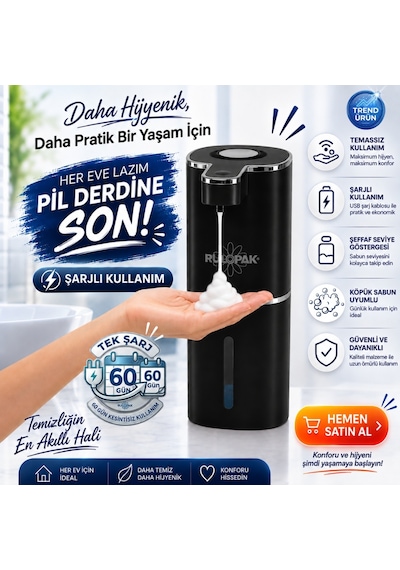 403837 Sensörlü Tezgahüstü Köpük Sabun Dispenseri Siyah