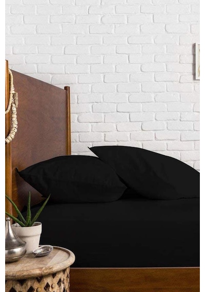 Lotus Çift Kişilik Lüks Pamuklu 160x200 Kumaş Lastikli Çarşaf Takımı  Yastıklı - Siyah