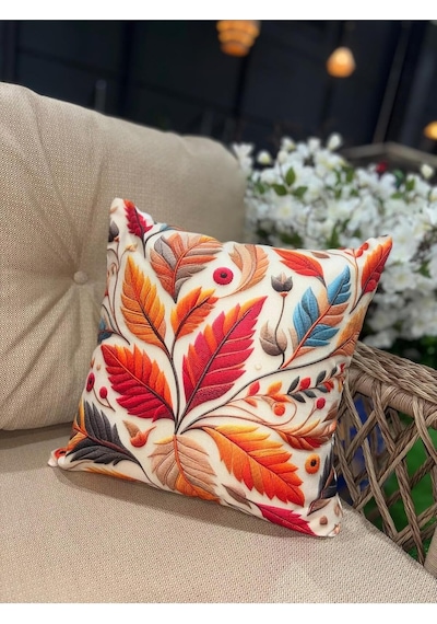 Tr 3d Dijital Baskı Sonbahar Yaprakları Temalı Kırlent Kılıfı, 43x43 Cm, Çok Renkli, 2'li Set Genel