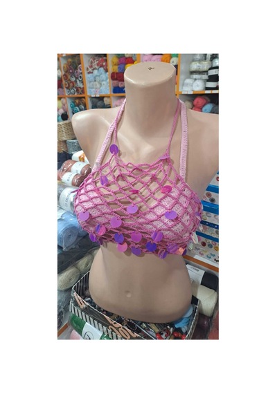 Ceymora Kadın El Emeği Pembe Bikini Üstü Bağlamalı Pembe Pembe