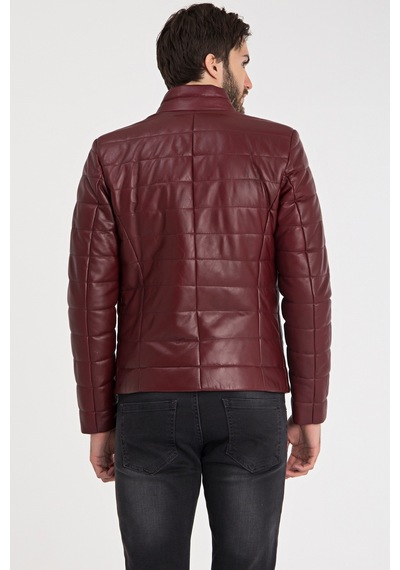 Dericeketim Erkek Bordo Şişme Gerçek Deri Mont
