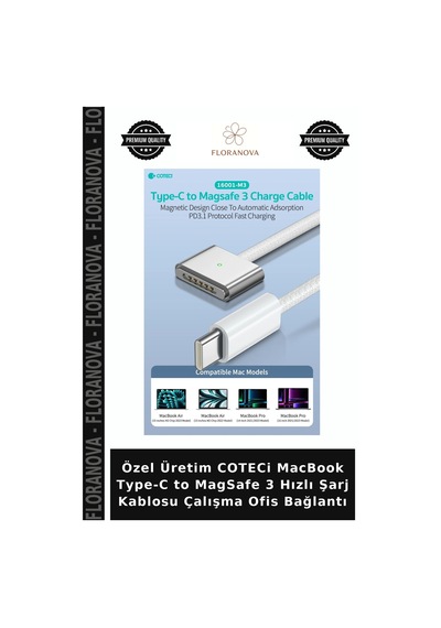 Özel Üretim Coteci Macbook Type-c To Magsafe 3 Hızlı Şarj Kablosu Çalışma Ofis Bağlantı