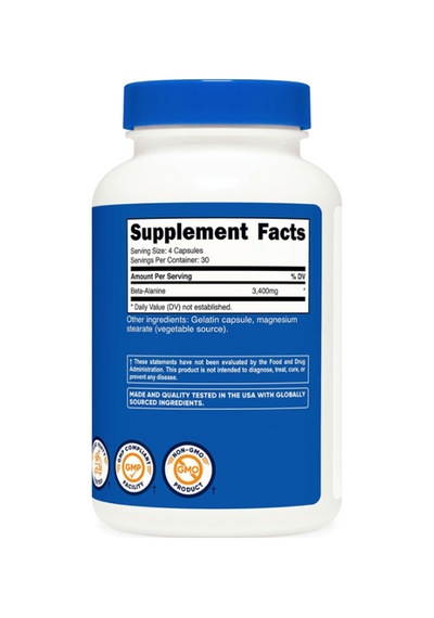 Nutricost Beta-alanine Capsules 3400mg, 120 Caps 30 Serv Aromasız