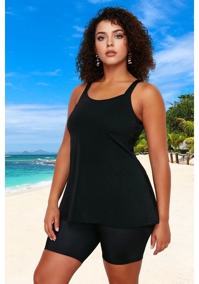 Ersefa Konforlu Plus Size Mayo Tasarım Büyük Beden Hızlı Kuruyan Yaz Kol Siyah