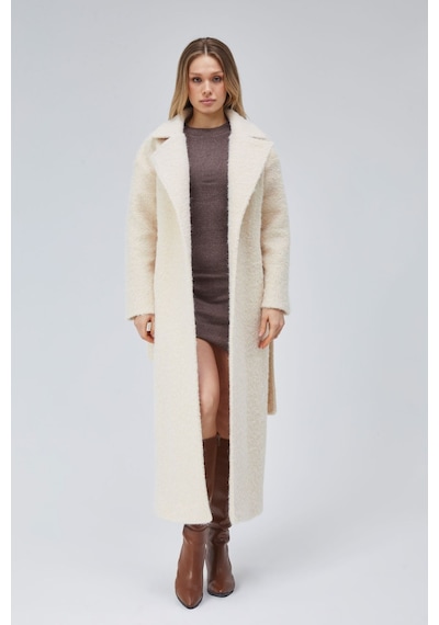 Kadın Buklet Kaşe Oversize Kaban Ekru