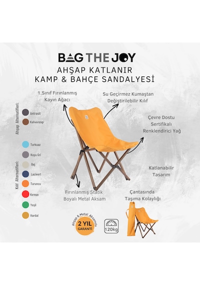 Bag The Joy Ahşap Antrasit İskelet - Hardal Kılıf Sandalye