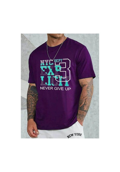 Medinenur Unisex Nyc Baskılı Bisiklet Yaka Tshirt Mor
