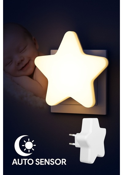 Mini Yıldız Gece Lambası Led Sensörlü Priz Işık Bebek Çocuk Yatak Odası Için Gece Işığı Beyaz