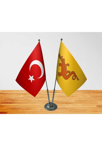 Masa Üstü Hun İmparatorluğu Bayrağı Türk Bayrağı İkili Krom Direk