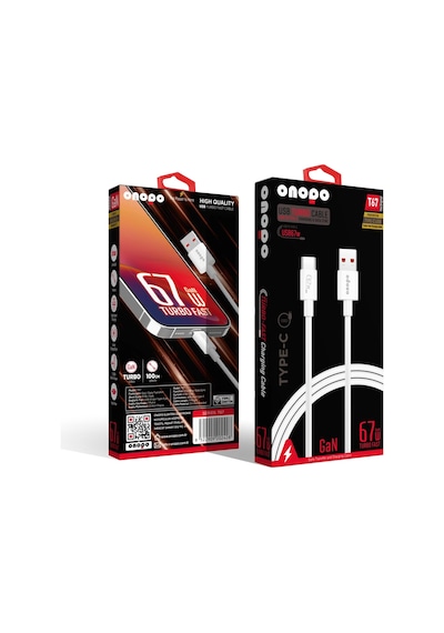 Onopo T67 Usb-a To Type-c 67w Turbo Şarj Ve Data Kablosu Hızlı Şarj, Veri Aktarımı, Dayanıklı Silikon Örgülü Tasarım, 1 Metre