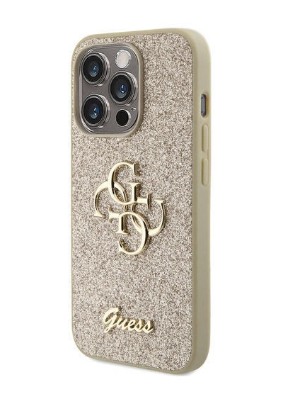 Apple Uyumlu iPhone 15 Pro Max Kılıf Guess Lisanslı 4g Büyük Metal Logolu Glitter Kapak Siyah