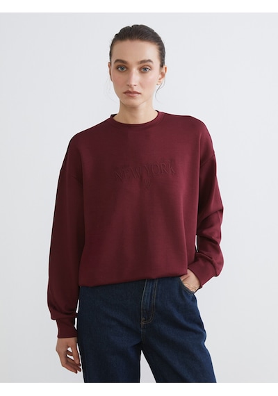 Lcw Comfort Mürdüm New York Nakışlı Kadın Sweatshirt
