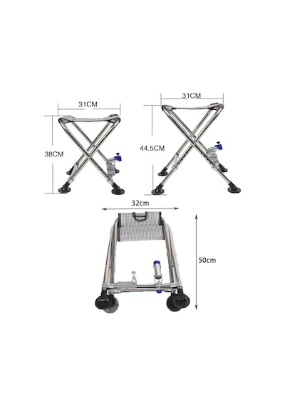 Ayt Sunup Sn-25796 Metal Balıkçı Taburesi Katlanabilir Taşınabilir Ayarlanabilir Katlanır Tabure 50x32cm Gri