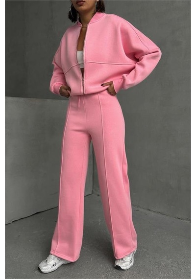 Dip Moda Kadın Pamuklu Kışlık Sweat Pantlon Eşofman Takımı Dpgts018 Pembe