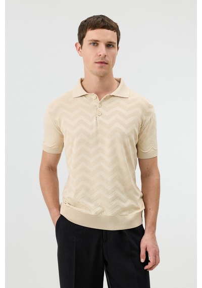 Antioch Zigzag Desenli Polo Yaka Triko Erkek T-shirt Taş