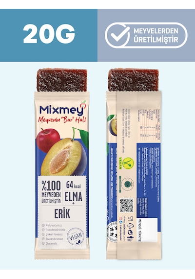 Mixmey Erik Meyve Barı 24 Adet | Atıştırmalıklar – Vegan, Glutensiz, Koruyucusuz (20GR X 24 ADET)