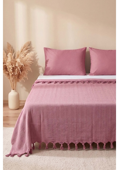 Pembe Natural Çift Kişilik Baskılı Pike & Yatak Örtüsü 200x230 Cm