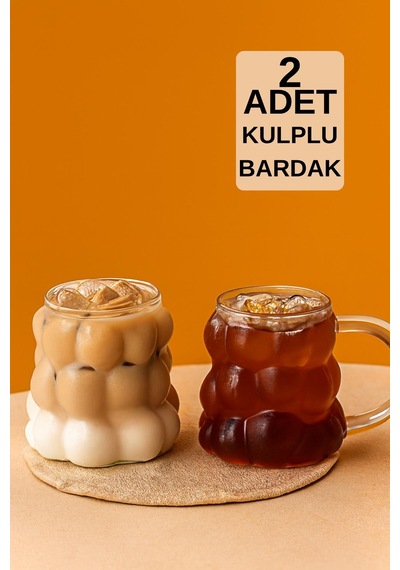 2 Adet Üzüm Desen Isıya Dayanıklı Kulplu Cam Bardak Kahve,meşrubat,su,bardağı Şeffaf