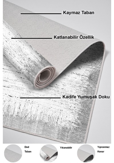 Dekoreko Kaymaz Taban Djt Mutfak Halısı Trend Modern 1342 gri