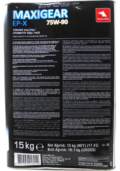 Petrol Ofisi Maxigear Ep-X 75W-90 Otomotiv Dişli Yağı 15 KG