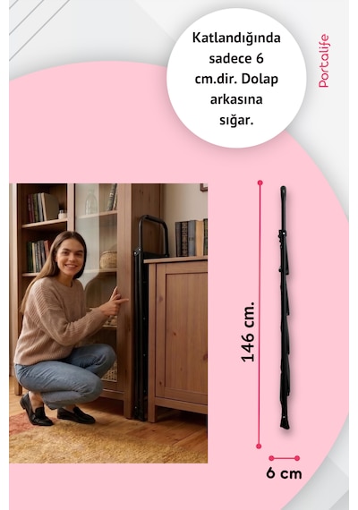 Portalife 4 Basamaklı Uzun Tutacaklı Şık Siyah Çelik Merdiven 150 Cm'ye Kadar