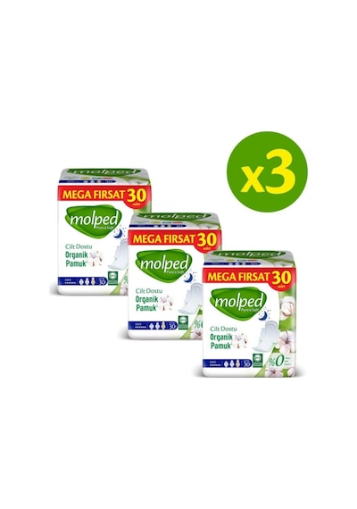 Molped Gece Pure Soft Hijyenik Ped Süper Mega Paket 30 Lu X 3 Adett