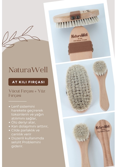 Naturawell At Kılı %100 Doğal Selülit Fırçası + At Kılı %100 Doğal Yüz Fırçası