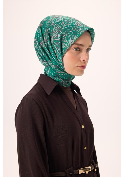 Silk Home İnce Pamuk Soft Eşarp Petrol Yeşili-patina Desenli Kaymaz Dokulu Tok Duruşlu 90x90 Çok Renkli