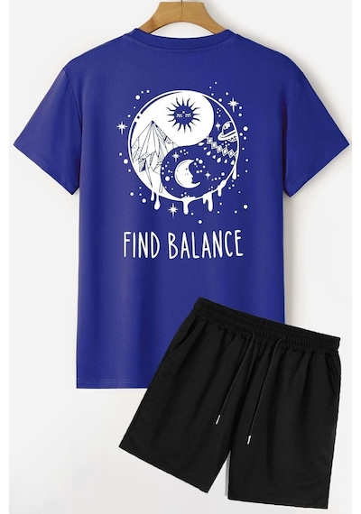 Uyguntarz Ying Yang Şort T-shirt Eşofman Takımı Mavi