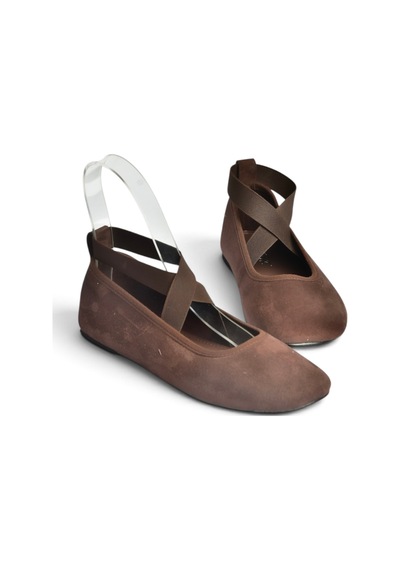 Fox Shoes Z250021002 Kahverengi Süet Çapraz Lastikli Kadın Babet