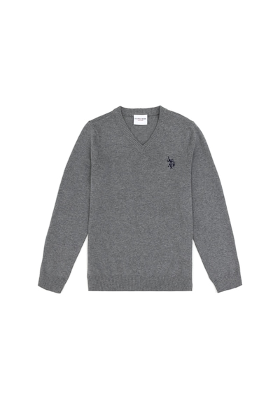 U.S. Polo Assn. Erkek Çocuk Gri Melanj Basic V Yaka Kazak 50294200-VR086