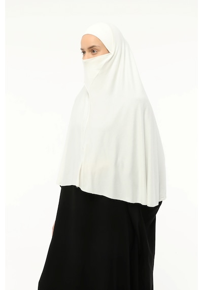 Altobeh Hazır Türban Peçeli Pratik Eşarp Tesettür Nikaplı Hijab - Namaz Örtüsü Sufle 3xl - Ekru Ekru