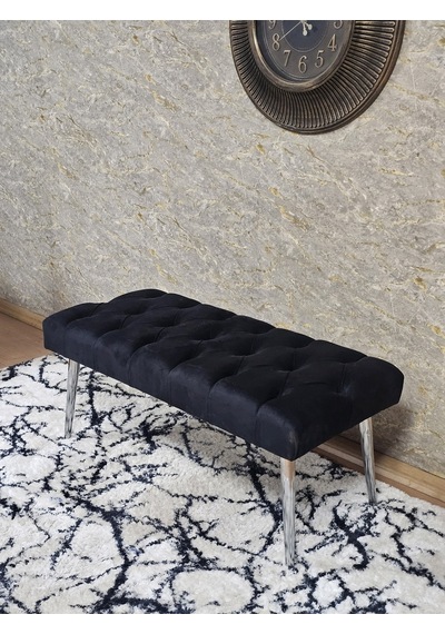 Zafir Krom Kaplama Sivriltme Ayaklı 90 Cm Puf Bench - Puf - Bench - Kasalı Oturak - Oturak - Yatak Ucu Puf Siyah