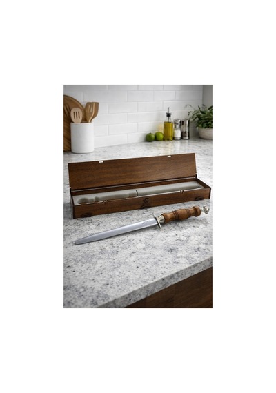 CH woodline Premium Masat 22 Cm, 4140 Çelik Bıçak Bileyici, Ceviz Saplı, Ahşap Kutulu Profesyonel Masat -