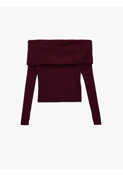Koton Uzun Kollu Omzu Açık Slim Fit Triko Kazak Bordo 6wal90173ht Bordo
